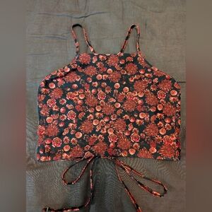 Albion Floral Crop Swim Top Lace Up Back